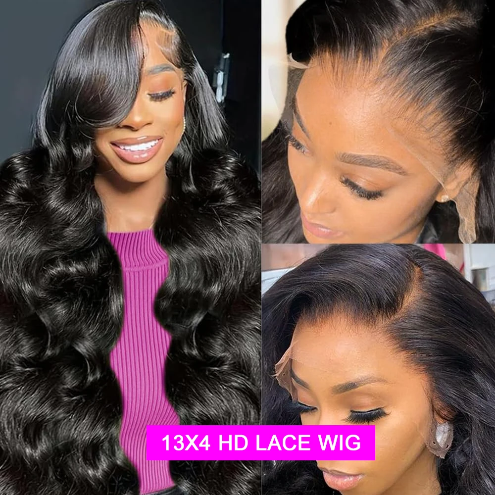 Body Wave Human Hair Lace Front Wigs 13x4 13x6 HD Transparent Lace Frontal Wigs Natural Black Pre Plucked 200% Density for Black Women