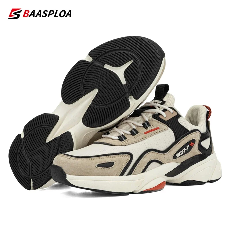 Baasploa Lightweight Running Shoes For Men\'s Designer Leather Casual Sneakers Lace Up Male Outdoor Sports Shoes Tennis