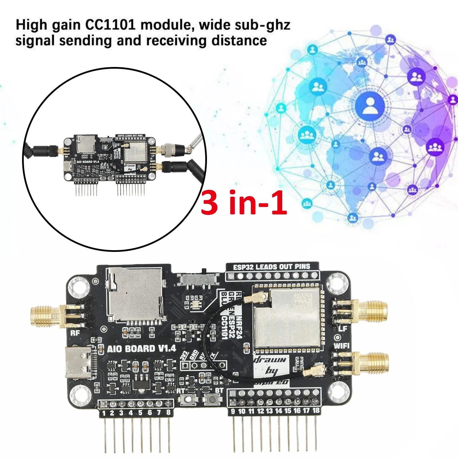 Flipper Nul Wifi Hoge Versterking Cc1101 + Nrf24 + Esp32 Multifunctionele Uitbreidingsmodule 40Mhz-6Ghz Signaal Verzenden Ontvangstafstand