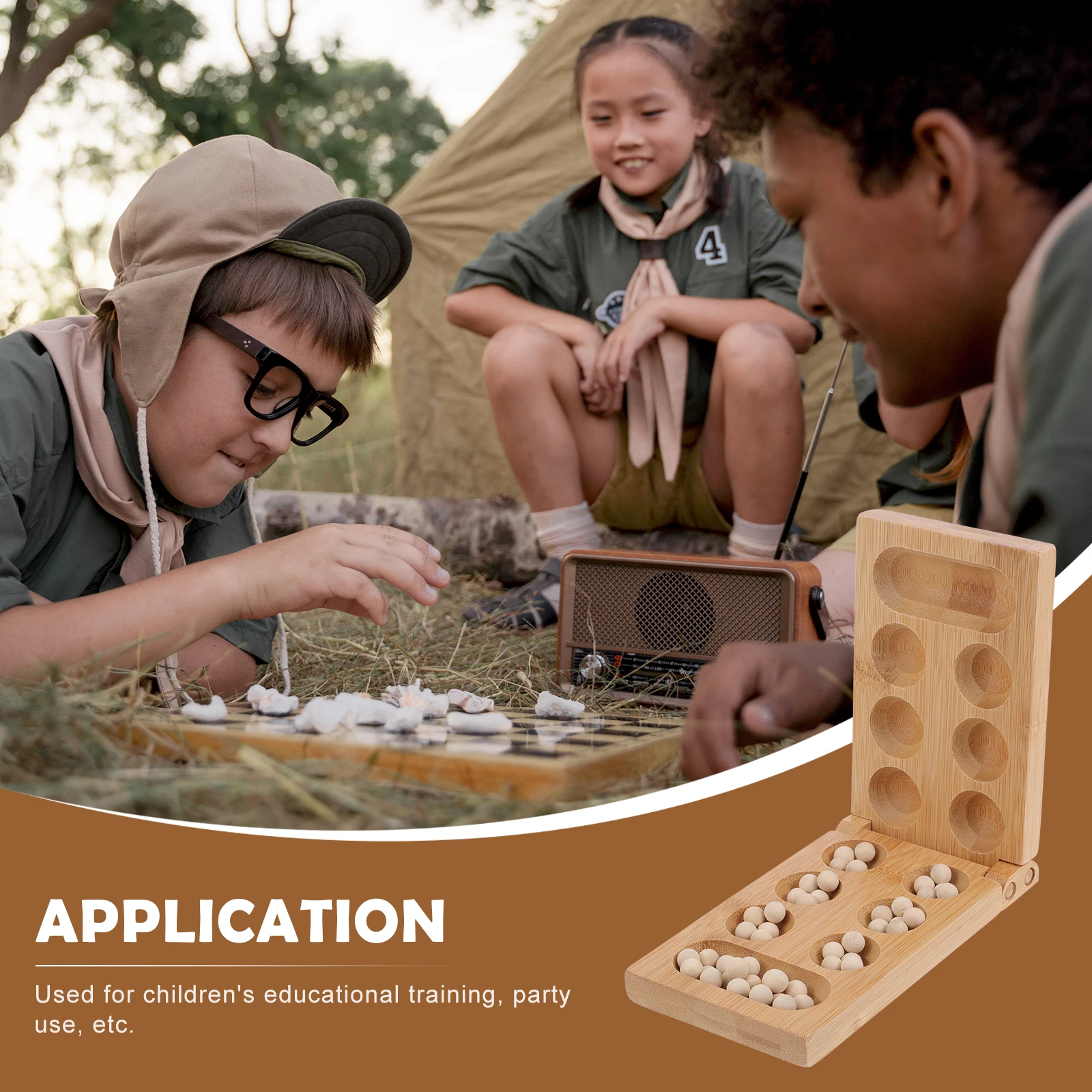 1Pcs Mancala Board Game Foldable Bamboo Design Educational Chess Game Material Logic Training for Children