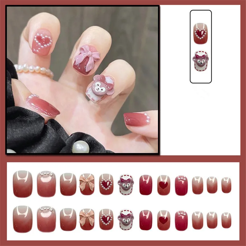 Cute Butterfly Wearing Nail Sticker Finished 24 Detachable Short Women False Nail Clips for Monkey Wearing Nails