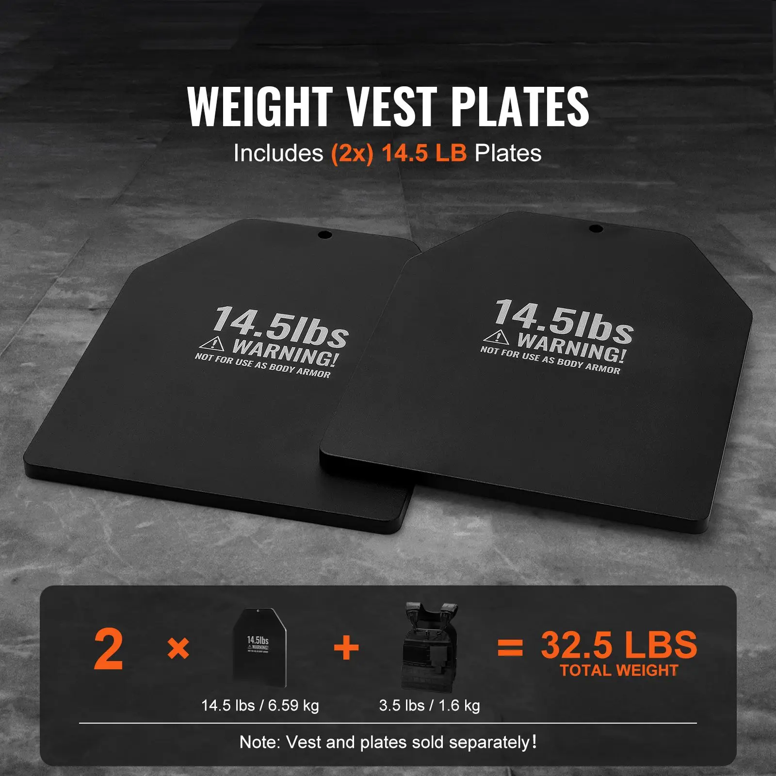 Weight Vest Plates, 14.5 LB Pairs, Premium Steel, Contoured Ergonomic Fit - WODs, Additional for, Strength Training, Running