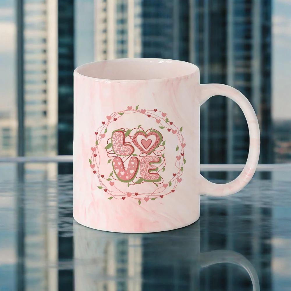 

Sweet Heart Mug Valentine Coffee Cup Pink Water Cup 330ml Ceramic Love Cup Couple Office Home Drinking Cup Christmas Cups Mugs