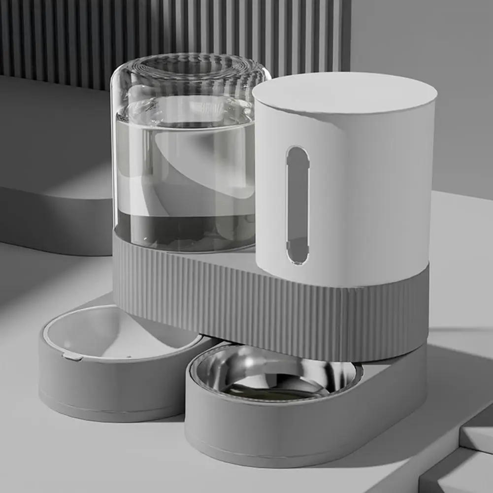 A Automatic Cat Feeder Automatic Pet Feeder Water Dispenser Set for Cats Dogs 2-in-1 Food Bowl with Stainless Steel Insert 1pcs