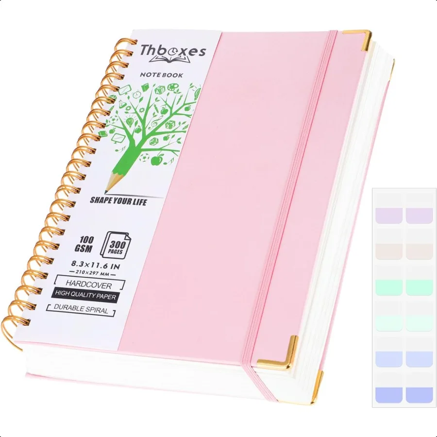 Spiral-Notizbuch, 8,3 x 11,6, 300 Seiten, 150 Blatt, rosa Notizbuch, College-Notizbuch, liniertes A4-Spiral-Notizbuch, Journaling-Notizbuch mit Index S