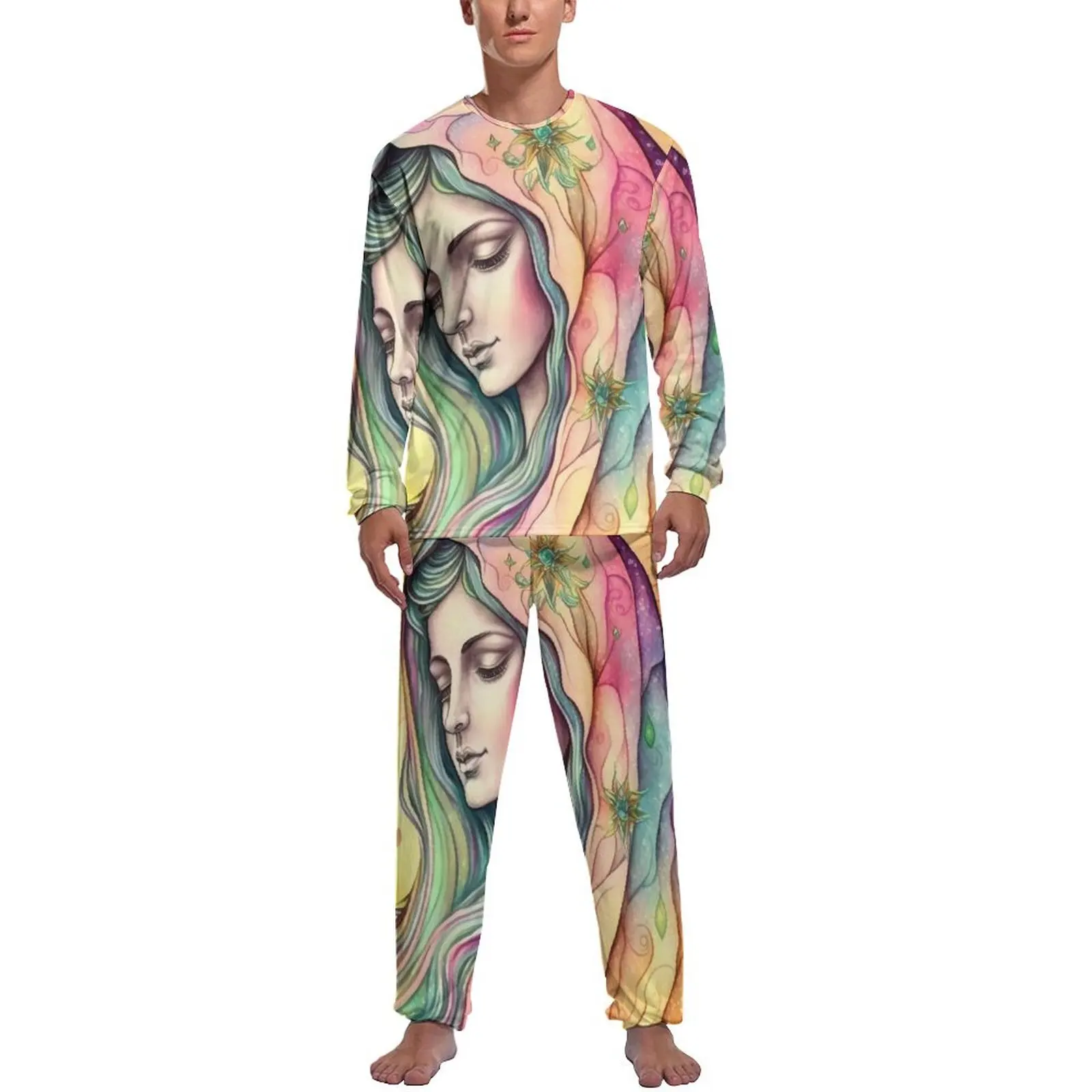 Virgin Mary Pajamas Catholic Christian Mother Man Long Sleeve Soft Pajama Sets 2 Pieces Casual Winter Design Home Suit Gift Idea