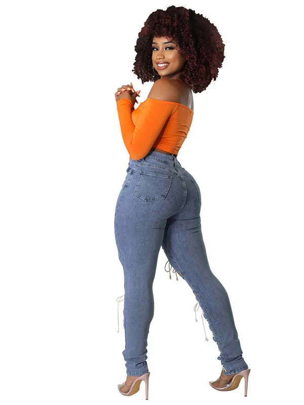 ファッションセクシーな女性用サマーストリートウェアジーンズ中空パンツ中国製トレンド女性服飾アクセサリーノーブランド登録なし