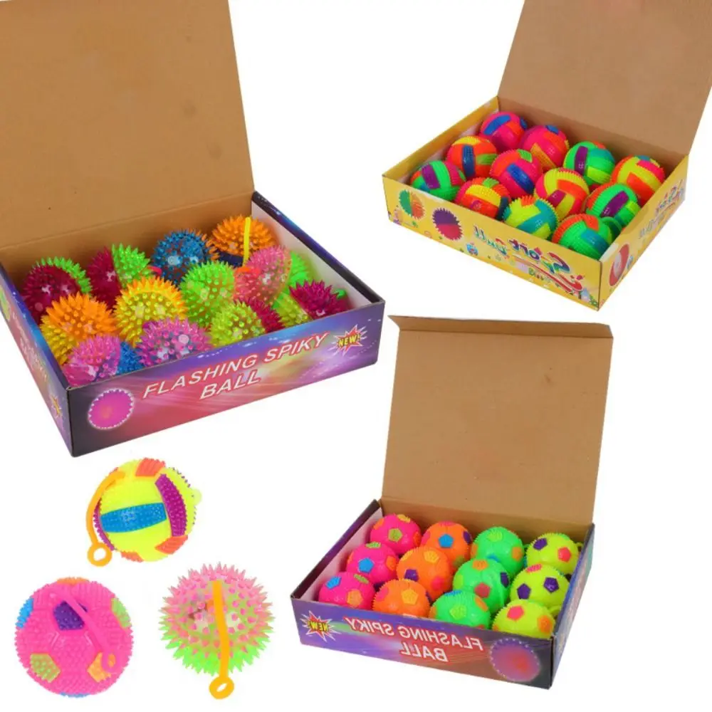 Nowa, wysokiej jakości świecąca piłka dla dzieci, elastyczna, migająca, miękka, igłista piłka do masażu z linką, zabawna zabawka do ściskania.