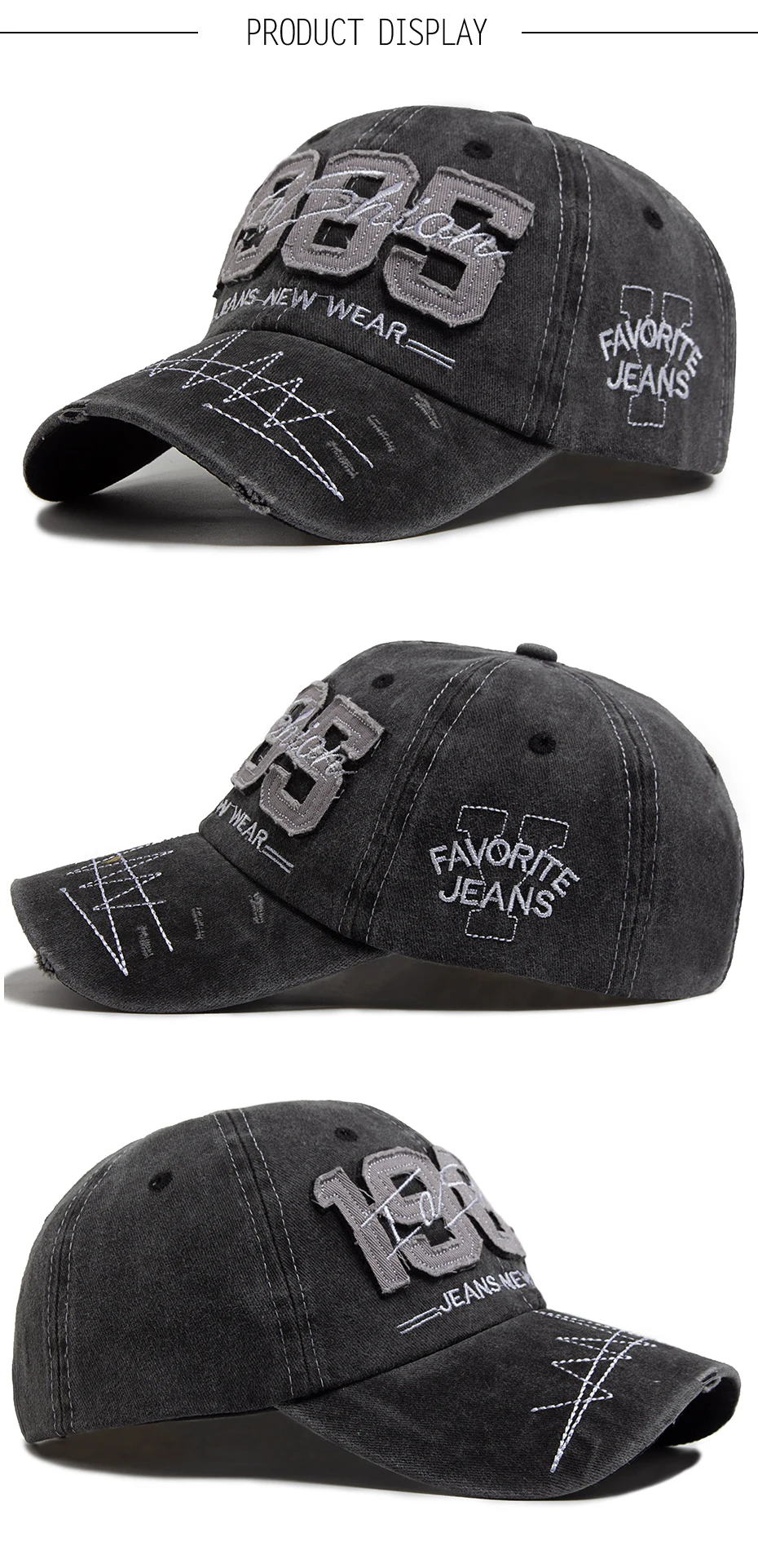 Big Digit 1985 Baseball Cap Stickerei Vintage gewaschene Baumwolle Männer Snapback Mode Visier Hip Hop Hut verstellbar für Frühling Autum – Detail 4
