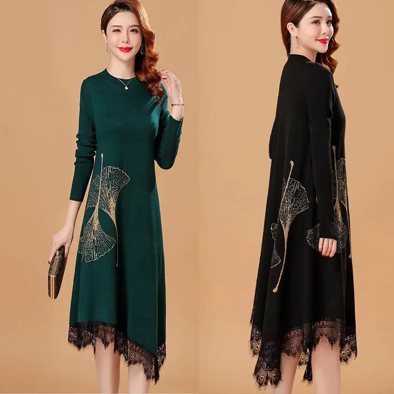 فستان سترة نسائي لخريف وشتاء 2026 مع مزاج فضفاض سترة الأم النسائية مع رقبة مستديرة طويلة فساتين سفلية