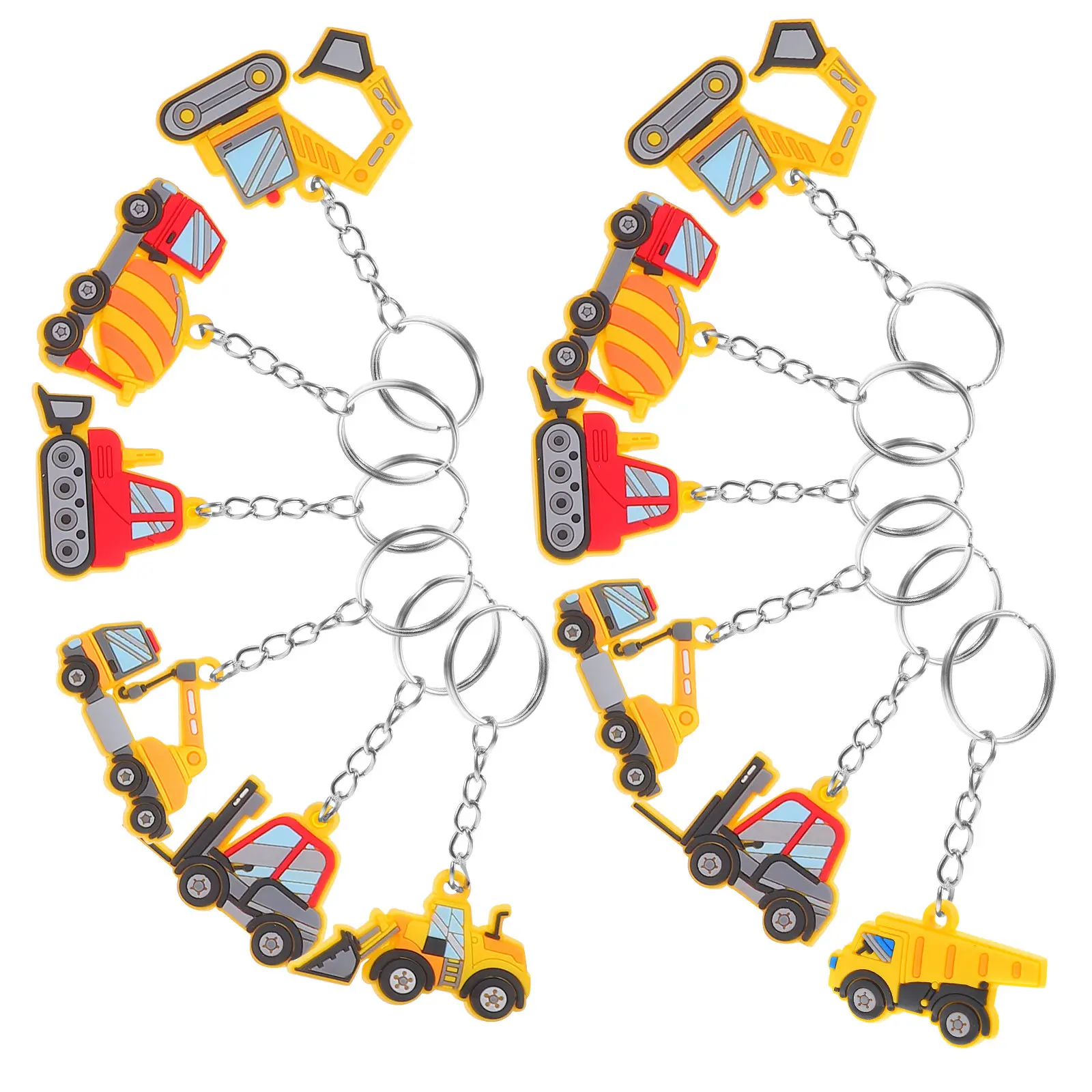 12Pcs Construction Party Favor Key Rings PVC Bulldozer Excavator Tractor Engineering Birthday Supplies Party Keychain