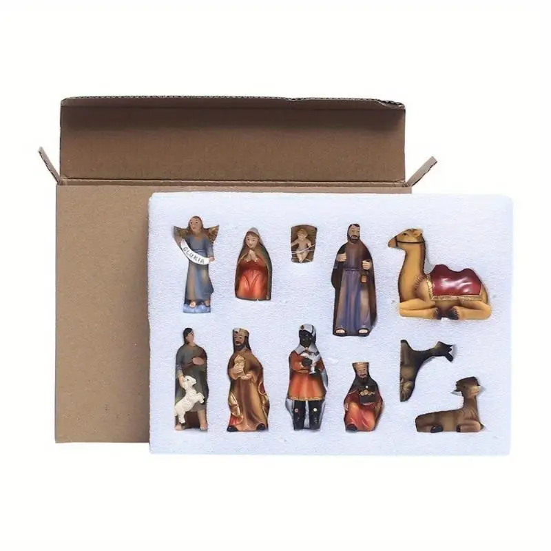 11Pcs Set Nativity Scene Indoor Christmas Village Little People Collectible Buildings Xmas Holiday Decorations Figures view 5