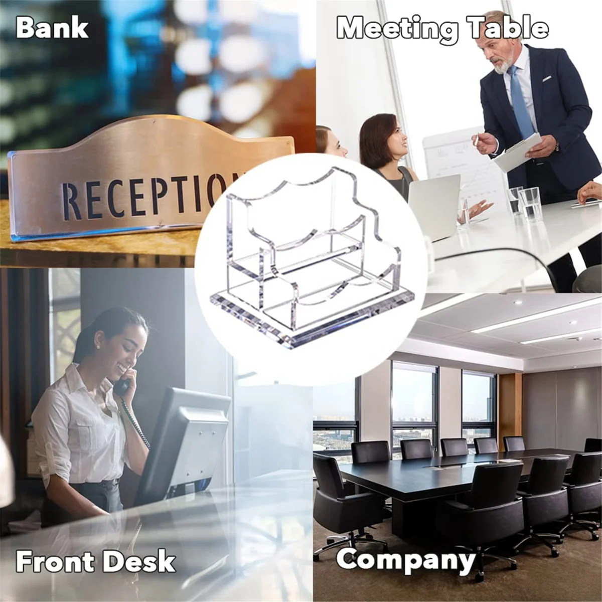 حامل بطاقة أعمال من الأكريليك للمكتب ، حامل عرض بطاقة الاسم التجاري ، ملحق شفاف أفقي ، فتحة واحدة ، عبوتين