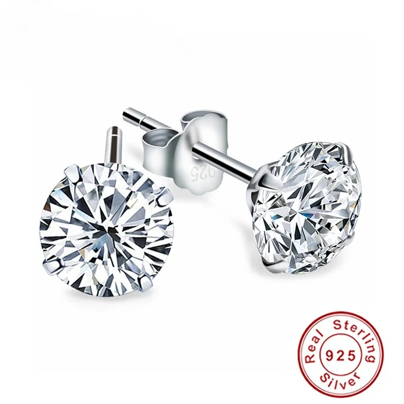 

Crystal Zircon Genuine 925 Sterling Silver Earrings 999 Sterling Silver Cubic Zirconia Silver Earrings Women's Jewelry