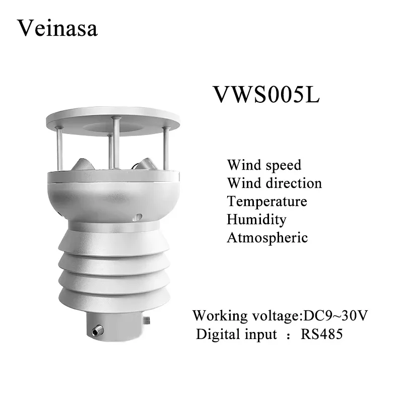 2026 Veinasa VWS005L Micro Weather Station ALL-IN-ONE DC9~30V Temperature Humidity Wind Speed Wind Direction Pyranometer RS485 O