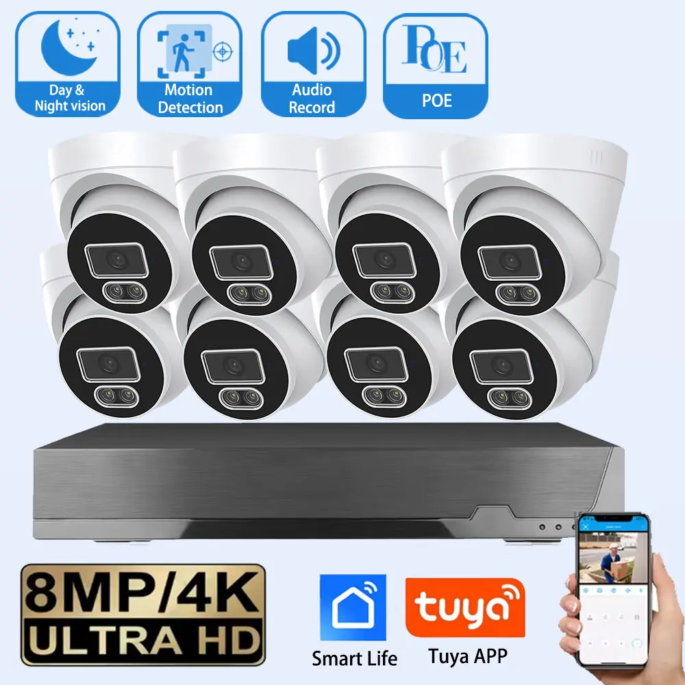 

Tuya H.265 8CH 8MP POE IP Camera System 4K HD Security Camera Two-way Audio Detection Outdoor Video Surveillance Set