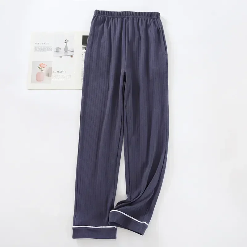 Pijama de algodón de otoño para hombre, Pijama cálido, ropa de dormir holgada, pantalones largos informales y de invierno para el hogar