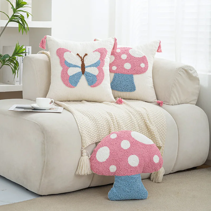Embroidered Boho Decorative Throw Zipper Pillow Covers Aesthetic Design Flower Cluster Cute Linen Cover For Sofa Couch Bed Decor