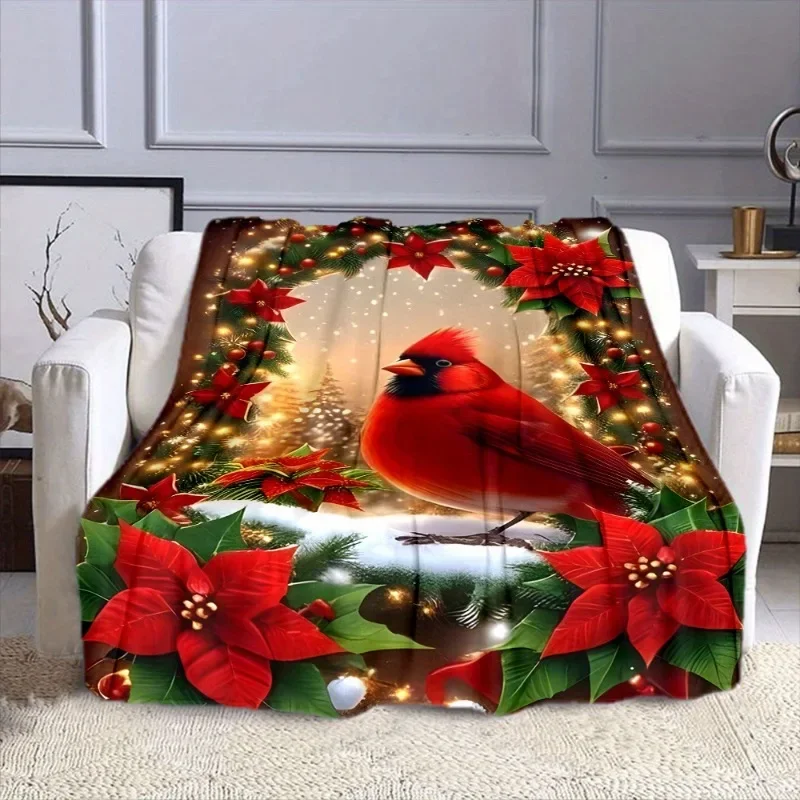 [Gift Delight Throw Blanket] Gift Delight-Contemporary Reversible Flannel Throw Blanket-Cartoon Christmas Tree & Red Bird Print