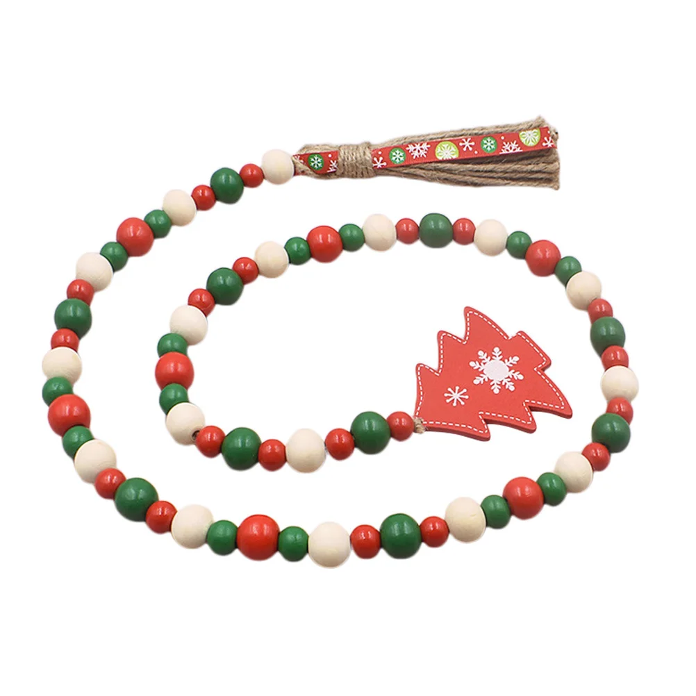 Natal grânulo de madeira guirlanda fazenda contas borla decoração de madeira para árvore parede janela porta pendurado decoração festa de férias