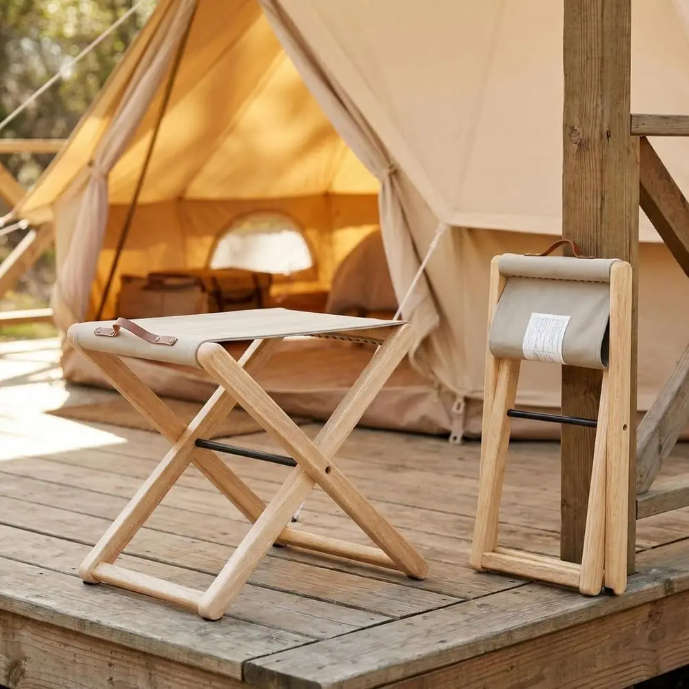 

Портативные складные стулья для кемпинга из массива дерева, комплект из 2 штук, 18,5 дюймов, с сиденьем из холста, для активного отдыха на природе, бежевые