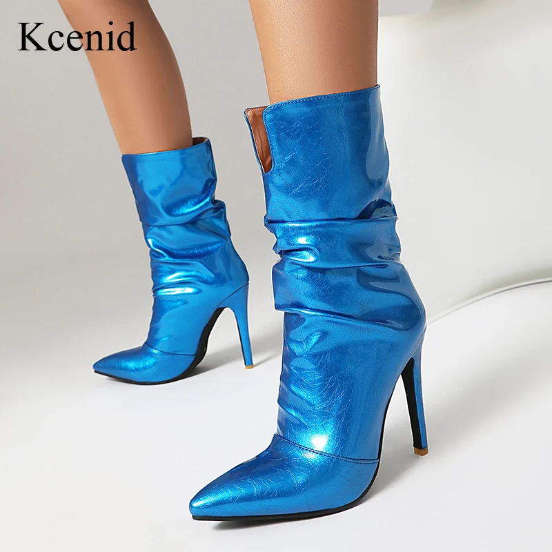

Kcenid Autumn Winter Ankle Boots For Women Shoes Fashion Pleated Sexy High Heels Short Boots Ladies Party Dance Shoes Size 46 47