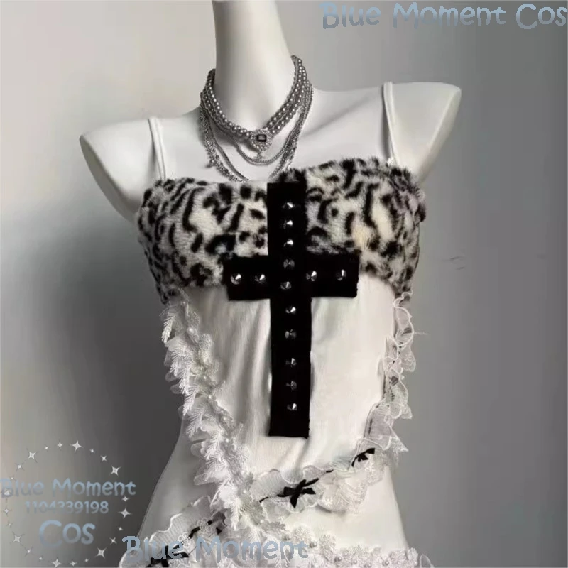 Y2K فتاة حار مثير الدانتيل الرسن حزمة الورك فستان ليوبارد طباعة الصليب فستان جيراي كي الفتيات تأثيري هالوين مهرجان كوميك كون #5