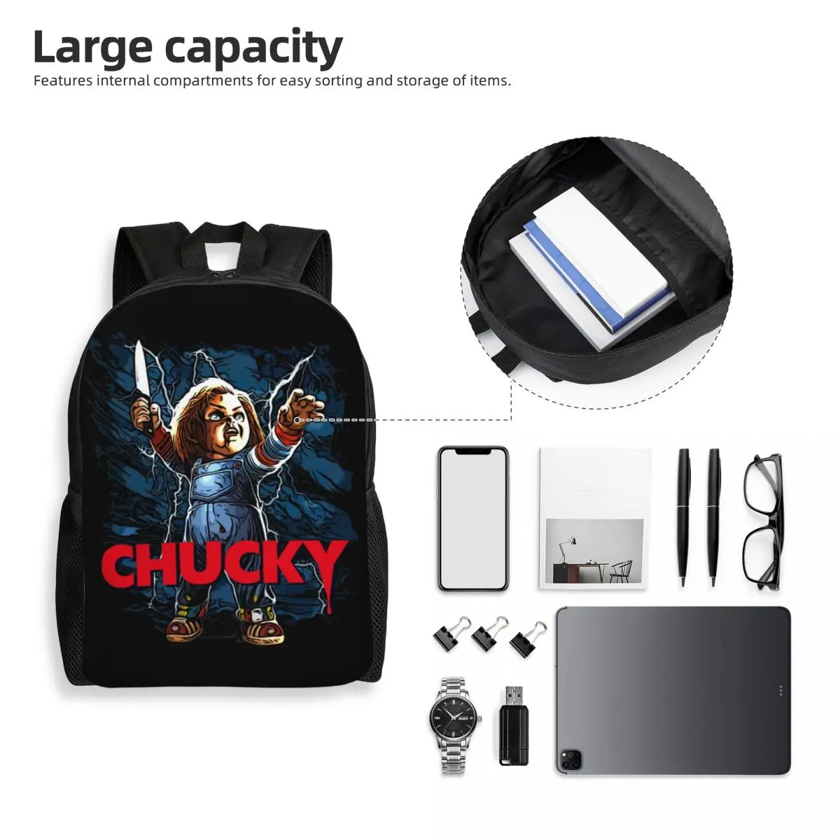 Chucky Child's Play Doll Laptop Backpack Men Women Casual Bookbag for College School Student Good Guys Bags