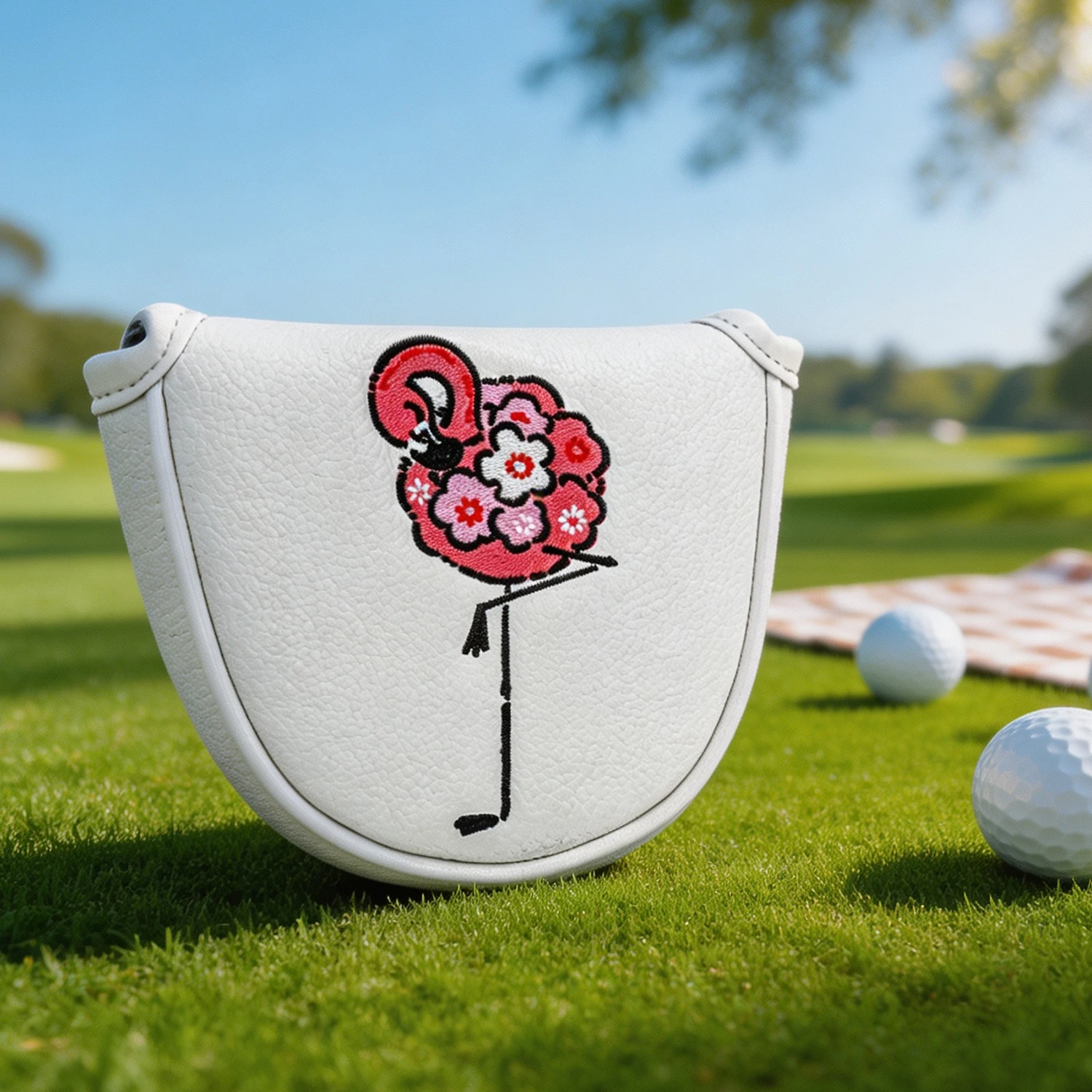 1pc Flamingo Mallet Putter Cover Magnetic Closure Semi-Circle Putter Headcover Golf Club Protective Sleeve Golf Accessories