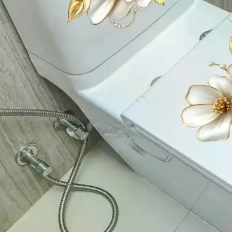 Luxury Gold Pearl Floral Toilet Sticker Waterproof Self-Adhesive Bathroom Decor Sticker Wall Stickers Home Decor Stickers