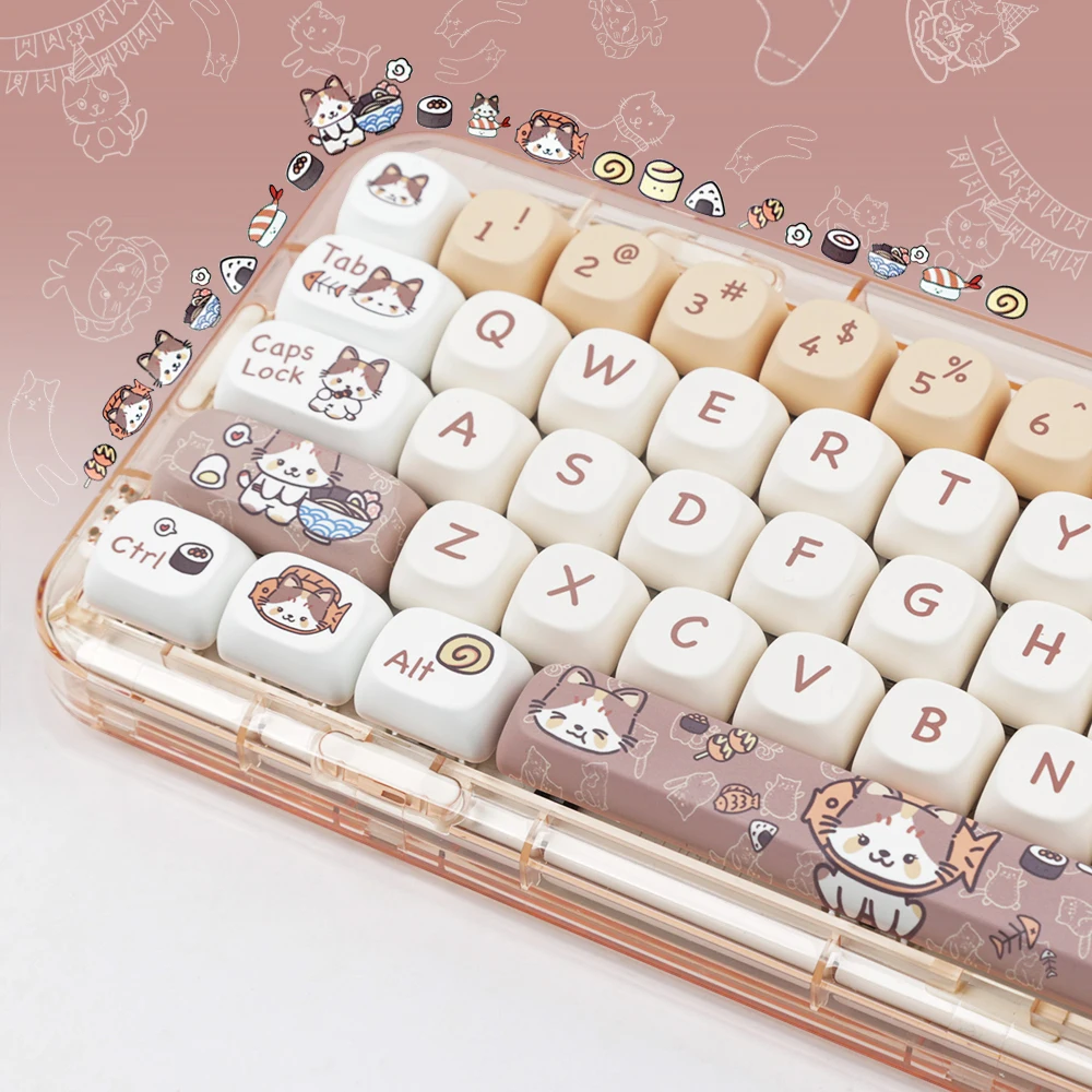 

LUCKY-Cuisine Cat 142Keys/Set PBT Keycaps DYE-SUB MOA Profile DIY Custom KeyCap for MX Switch Game Mechanical Keyboard