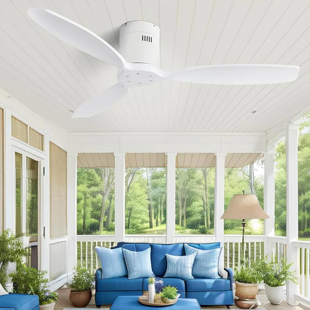 52 Inch Ceiling Fan 3 wooden Blades Vintage Industrial Wood Ventilator Remote Control for Coffee Shop Home Hotel Office