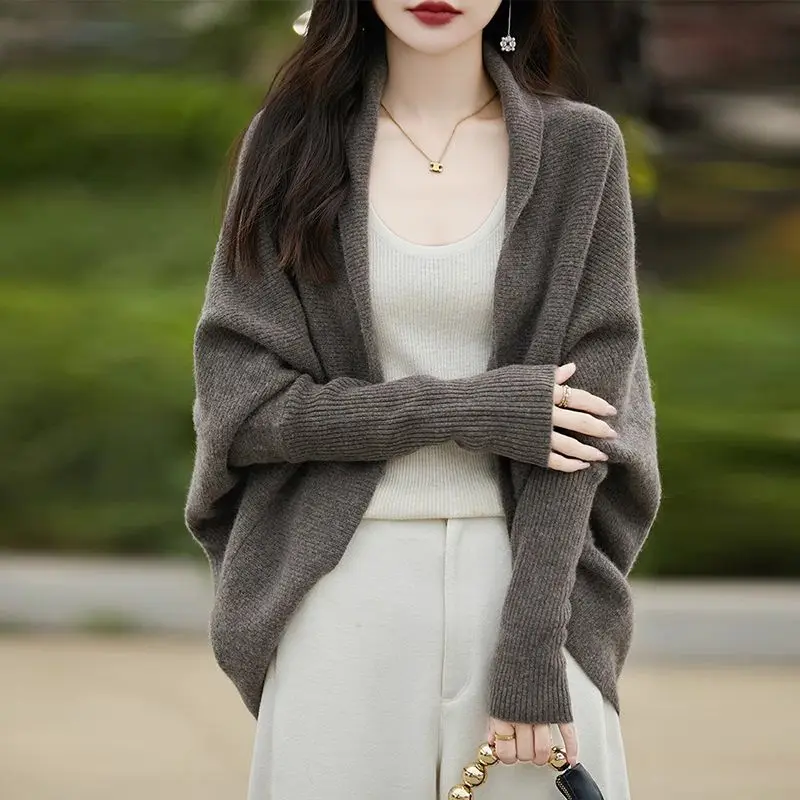 Cardigan 2024 New Women Loose Knitted Vest V Neck Bat Sleeve Cape Sweater Jacket Fashion