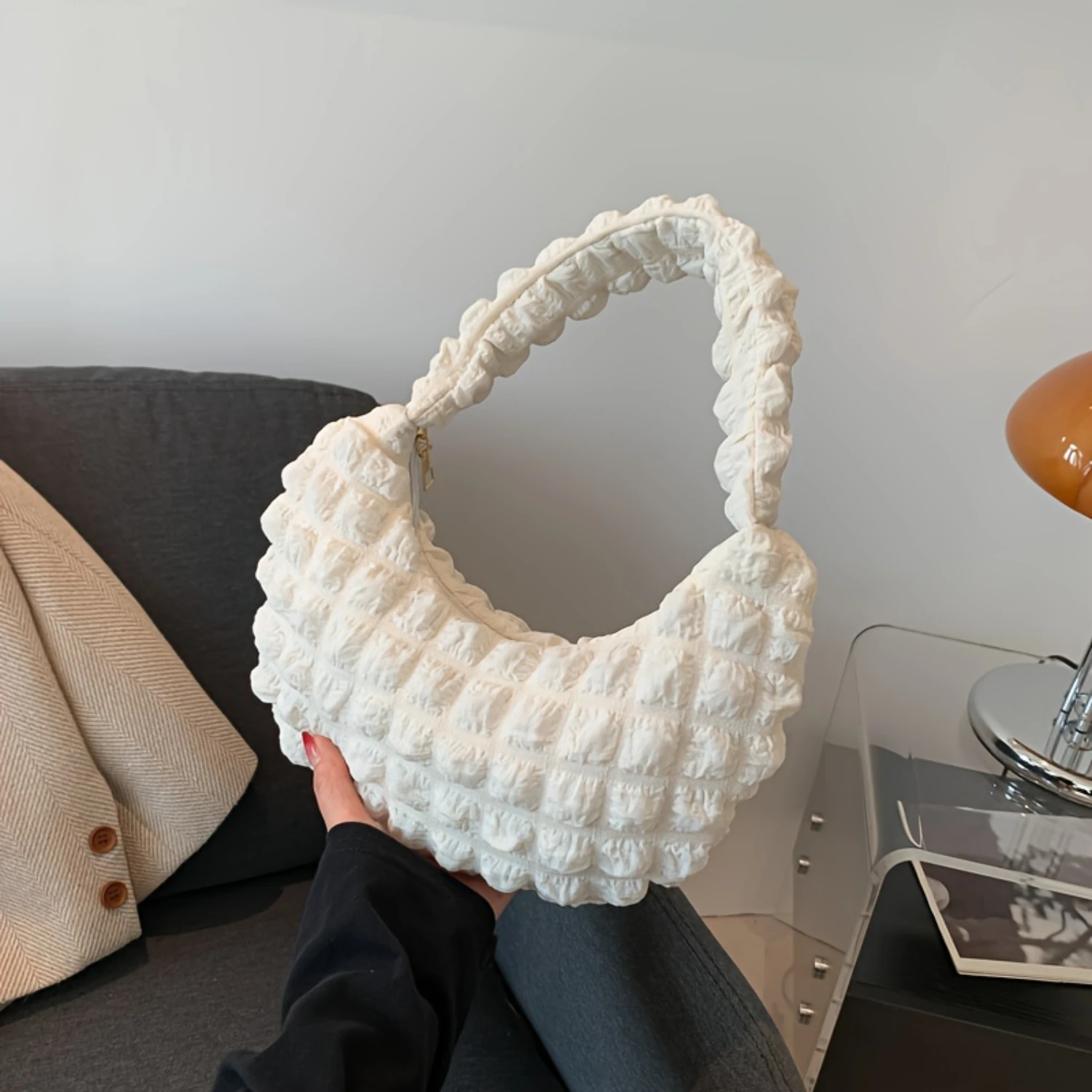 Ruched Women Handbag, Cloud Shoulder Bag, Soft Underarm Purse for Fashion