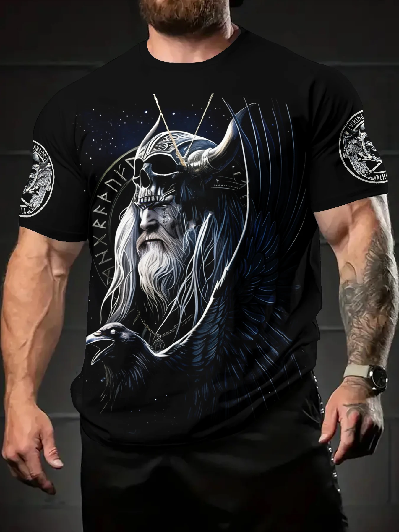 Casual Men Retro Myth Warrior Dark Art Basic Short Sleeve Top