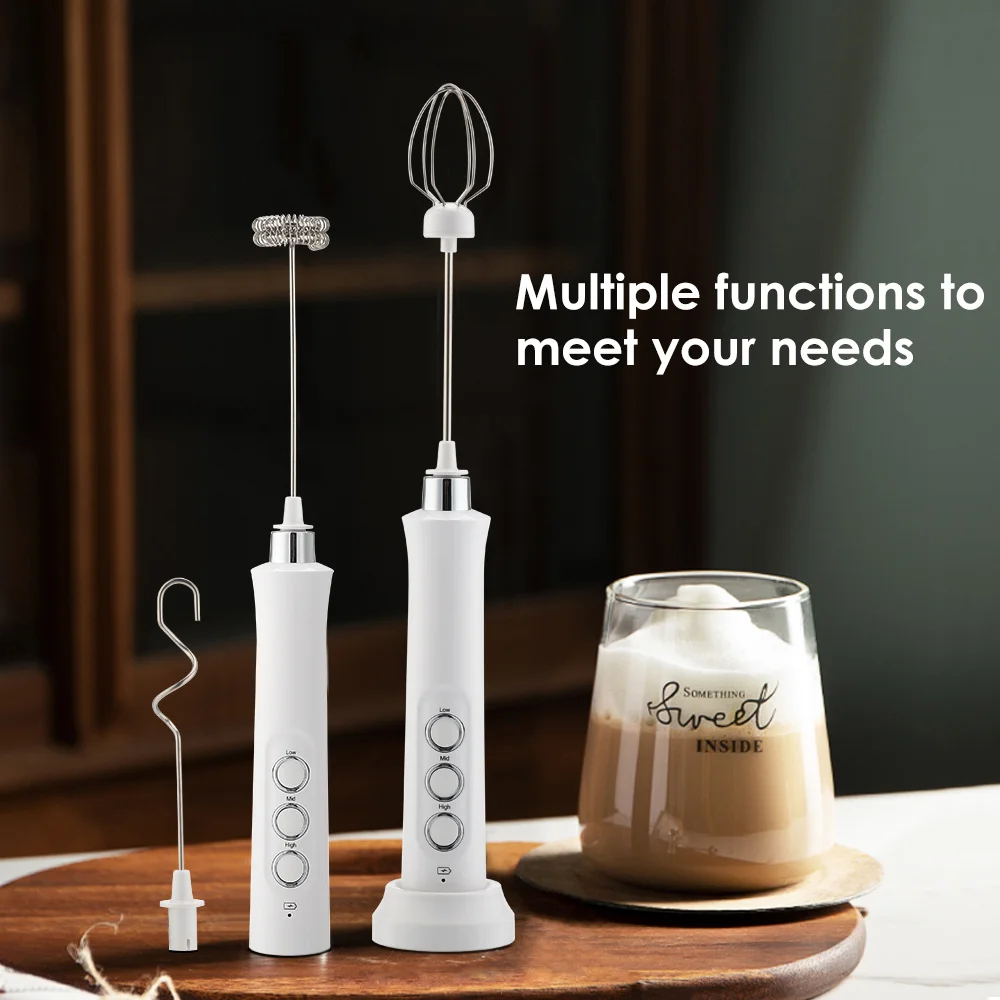 

Handheld Milk Frother For Coffee Rechargeable Milk Frother Handheld With 3 Heads Mini Hand Stirrer With 3 Speeds Adjustable