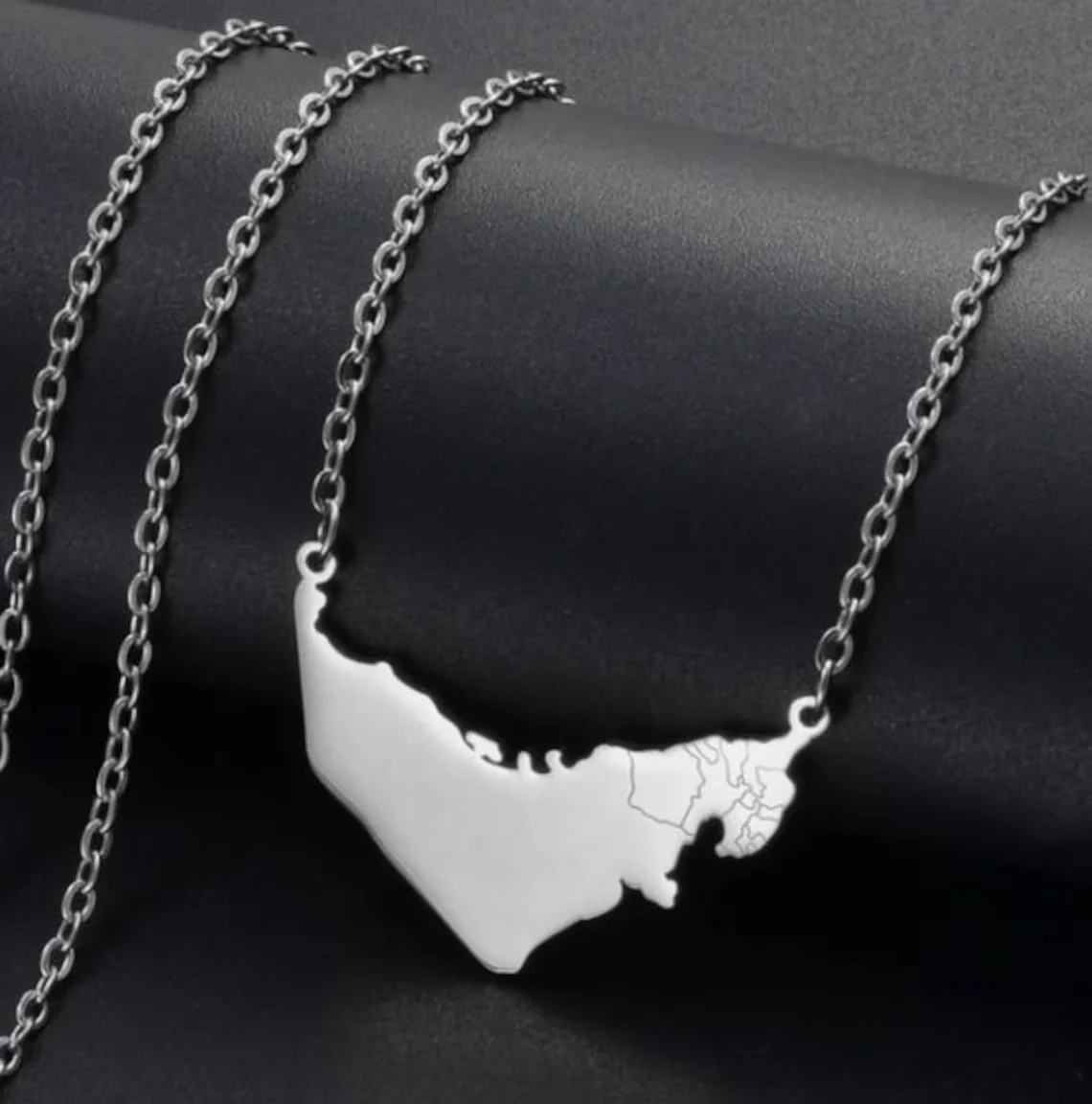 Jeshayuan Minimalist United Arab Emirates With Cities Pendant Necklace Steel Jewelry UAE Map Charm Necklace