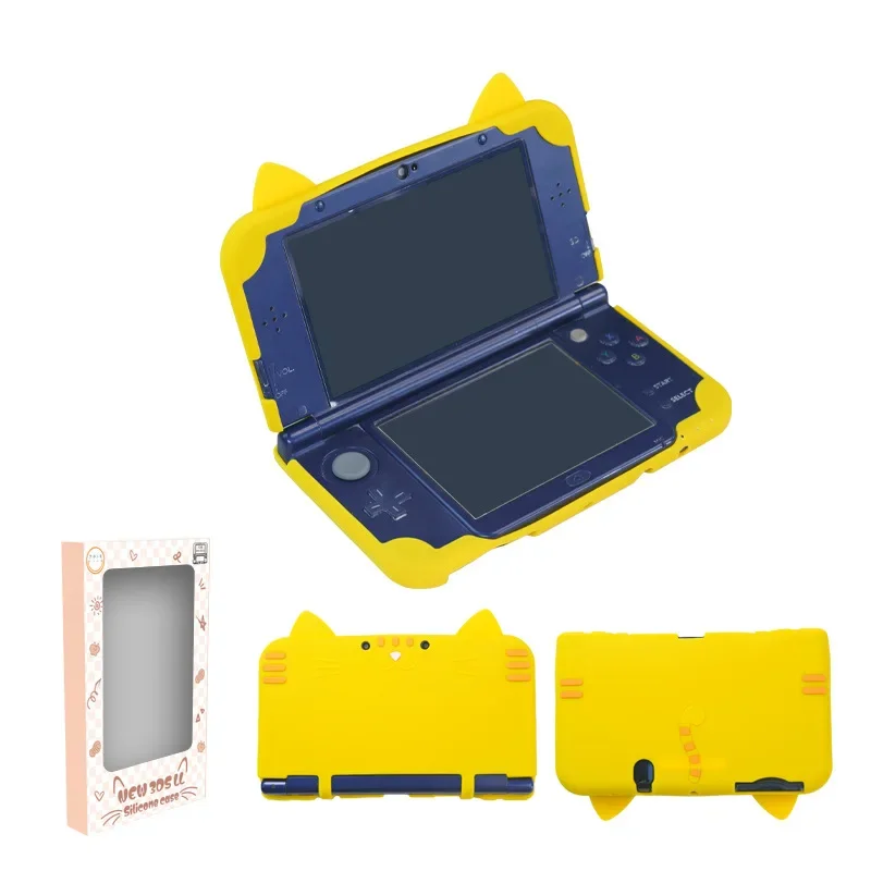 3D-siliconen hoesje met kattenoren voor de nieuwe Nintendo 3DS LL/XL, volledig beschermend, zachte hoes met extra dikke hoeken, krasbestendig en schokabsorberend.