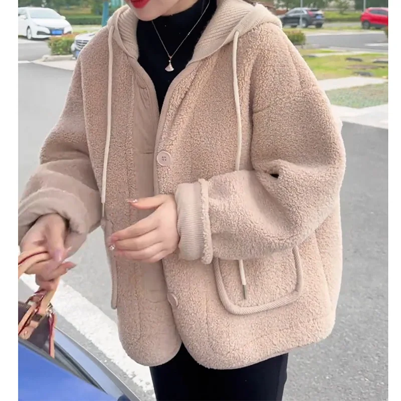 

Женское пальто из овечьей шерсти, осень-зима 2021, новый повседневный свободный флисовый теплый толстый топ