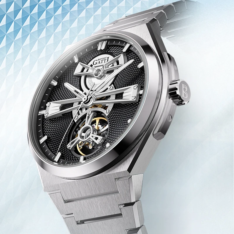 

Мужские механические часы BONEST GATTI Skeleton с автоподзаводом, стальным ремешком, сапфировым стеклом, водонепроницаемостью 30 м, модные часы