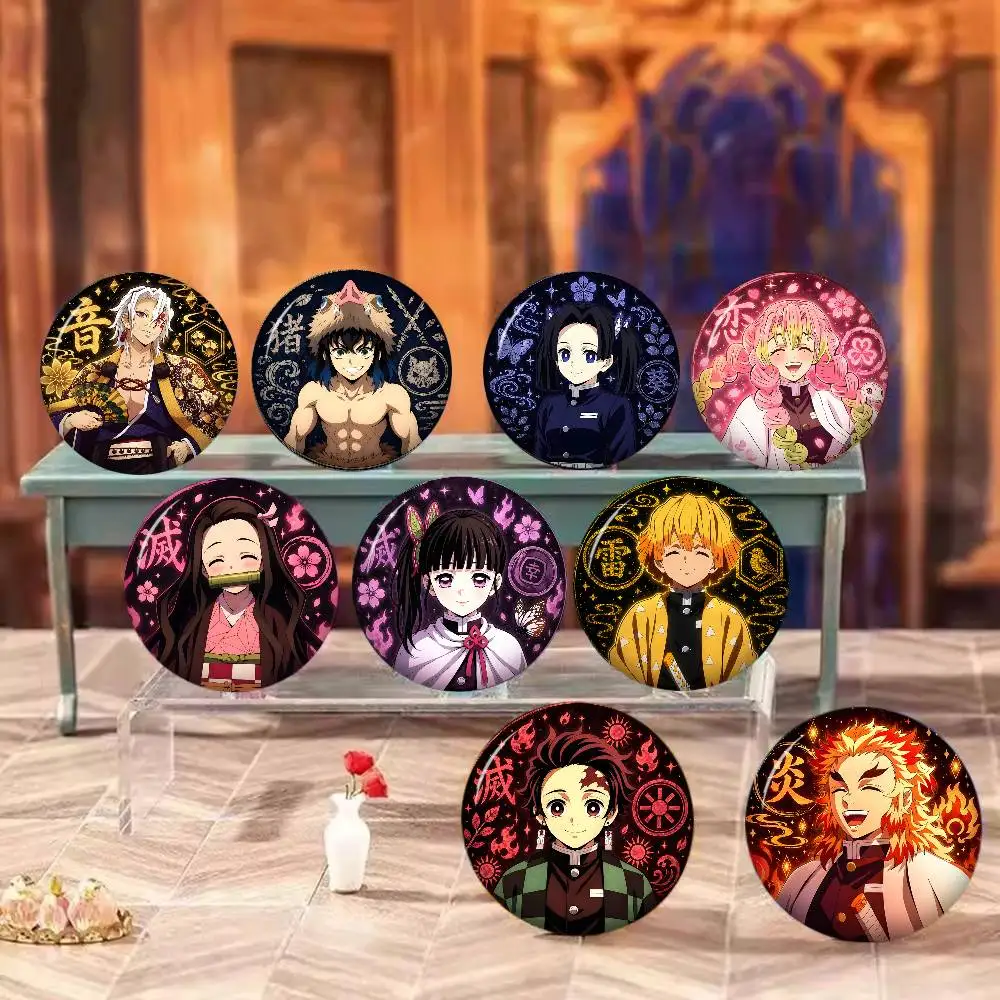 Anime Demon Slayer Round Button Pins Slogan Creative Brooches Backpack Clothes Decoration Fashion Cartoon Jewelry Gifts
