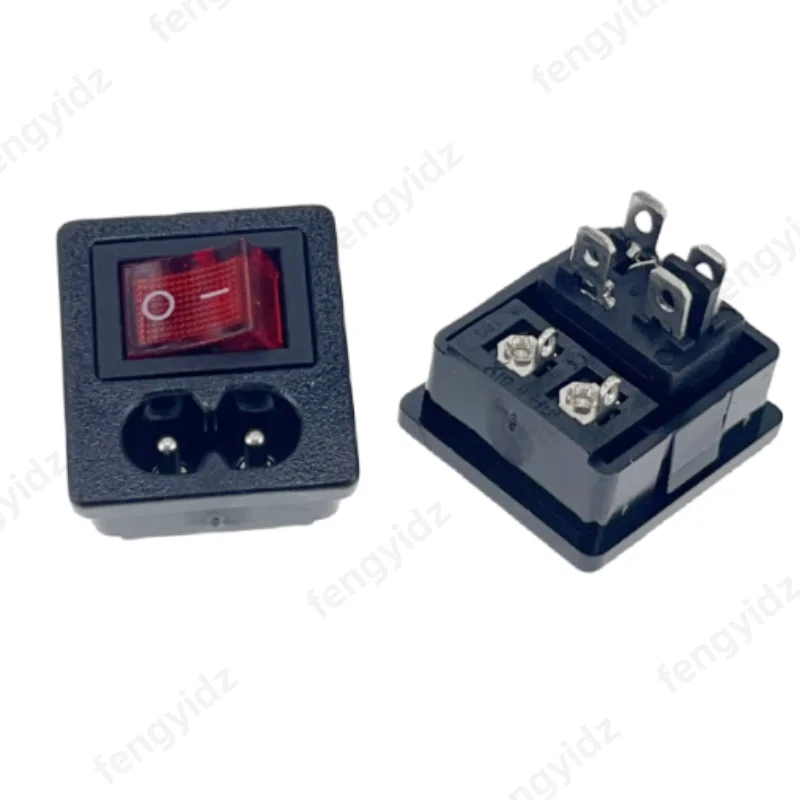 Red Rocker Switch Fused Inlet Power Socket Fuse Switch Connector Plug Connector 250V AC