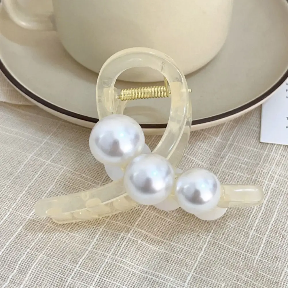 

Elegant Pearls Cross Hair Claw Bow Hair Ornament Back Headband Hair Clips 3.15in Hairpin for Women Girls