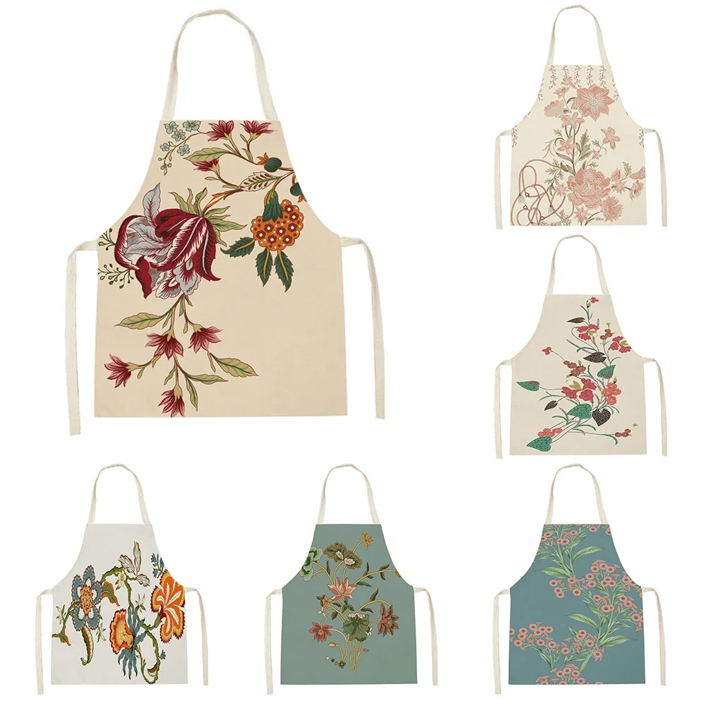 Chinese Flower Plant Kitchen Apron Clean Red Flower Leaf Aprons Home Cooking Baking Simplicity Baking Accessories Adult Kids Bib