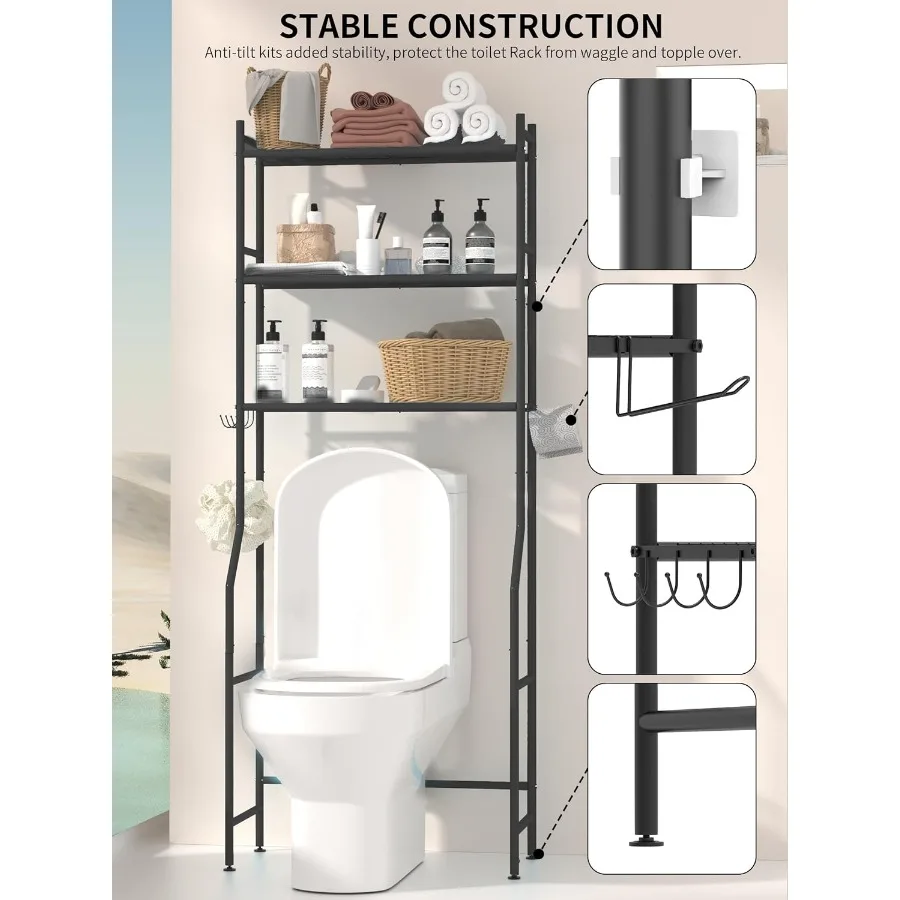3-Tier Over The Toilet Storage, Space Saver Metal Bathroom Shelves, Freestanding