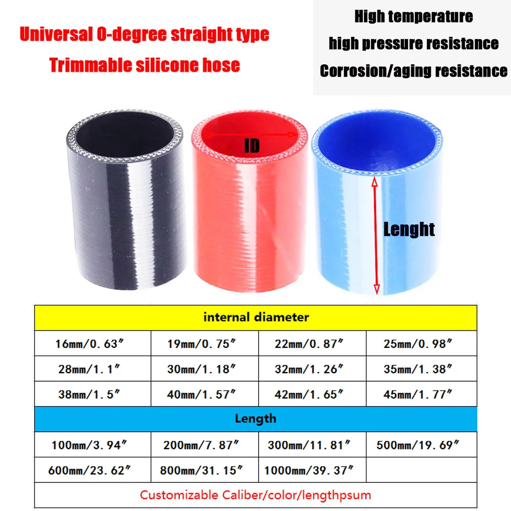 Universal straight turbine intake silicone hose intercooler joint coolant pipe ID16-45mm elbow automotive parts high temperature