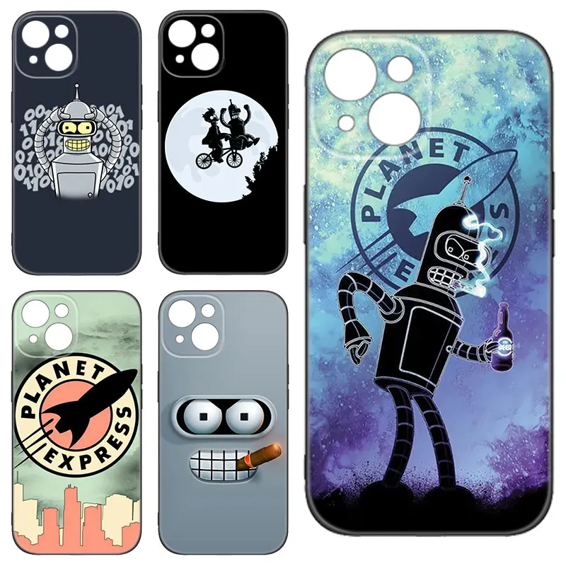 F-Futuramas Cute Black Silicone Phone Case For Apple iPhone 12 13 Mini 11 14 15 Pro Max 7 8 Plus X XR XS SE 2020 2022