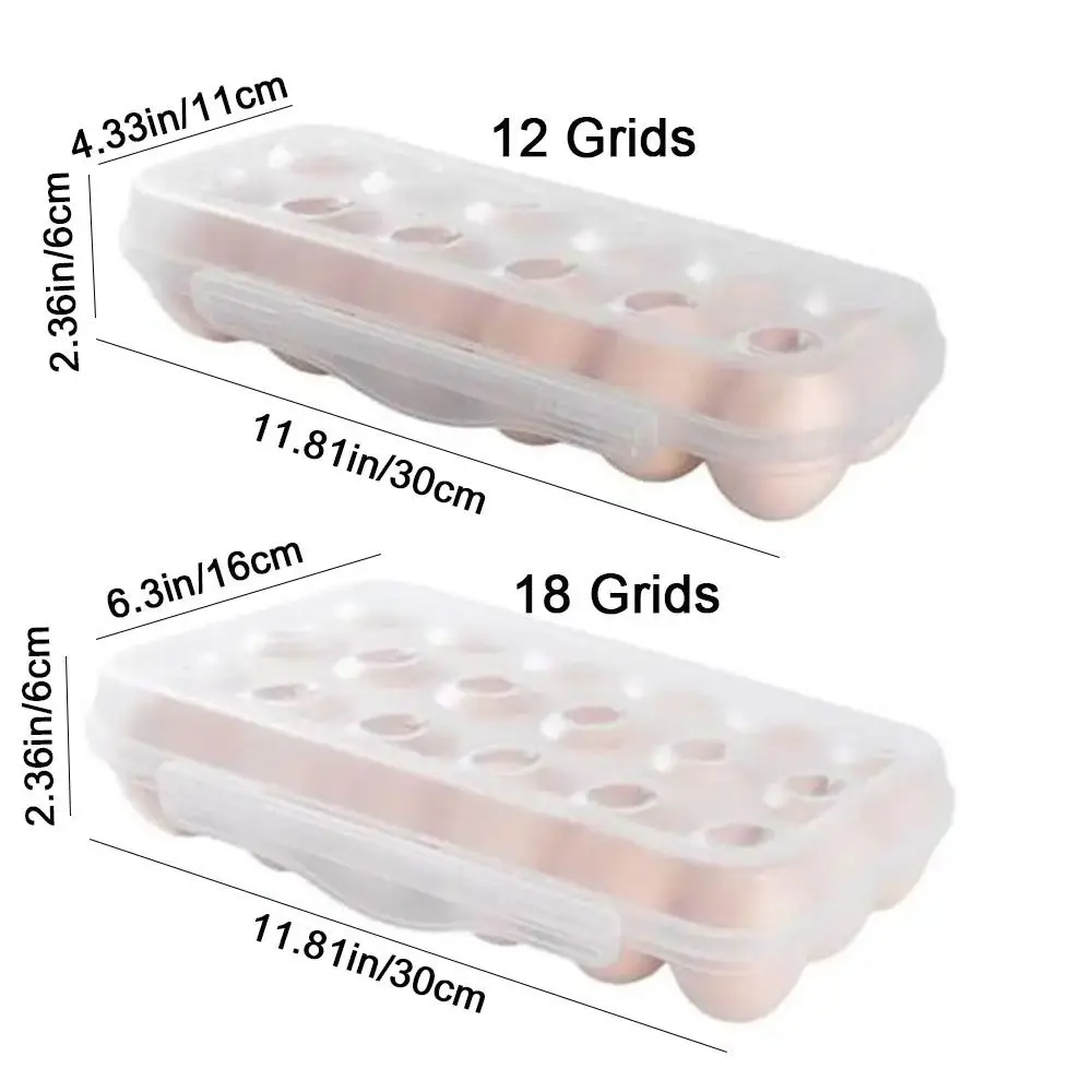 Durable Plastic 12/18 Grids Egg Tray Snap-on Anti-collision Egg Fresh-keeping Case with Lid Stackable Egg Storage Box for Home