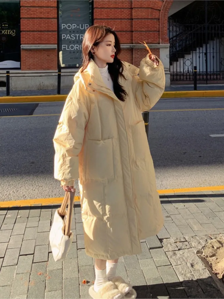 

Новое зимнее пальто, женское утепленное пальто с капюшоном, повседневная длинная пуховая куртка с карманом на молнии, верхняя одежда, корейская модная женская парка, пальто