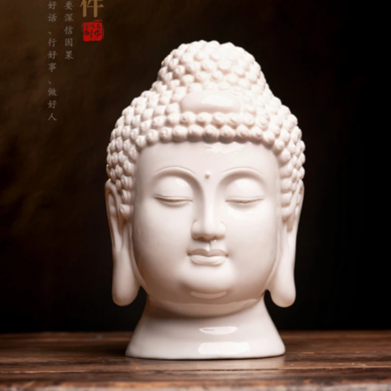 

White Ceramic Home Decoration White Porcelain Buddha Head Sculpture Crafts Chinese Living Room Entrance Wine Cabinet Decoration